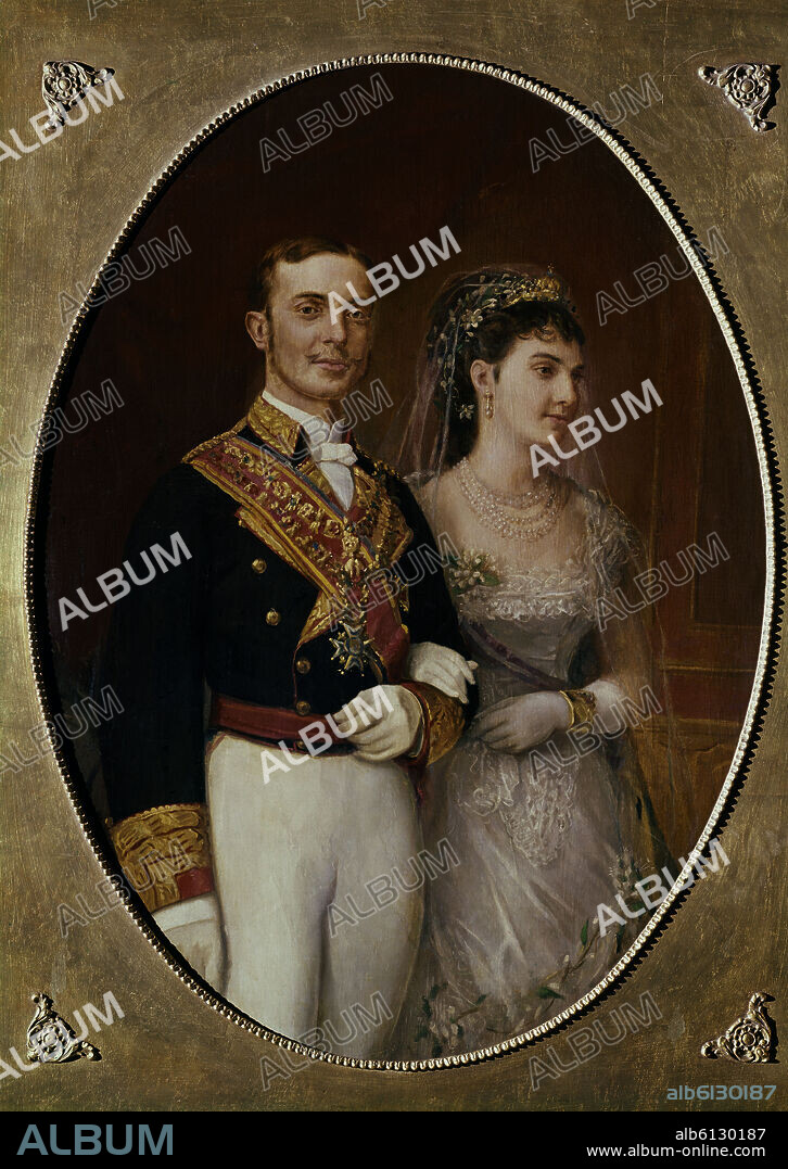 ANONIMO SIGLO XIX. ALFONSO XII Y MARIA DE LAS MERCEDES EL DIA DE SU BODA EL 23 DE ENERO DE 1878.