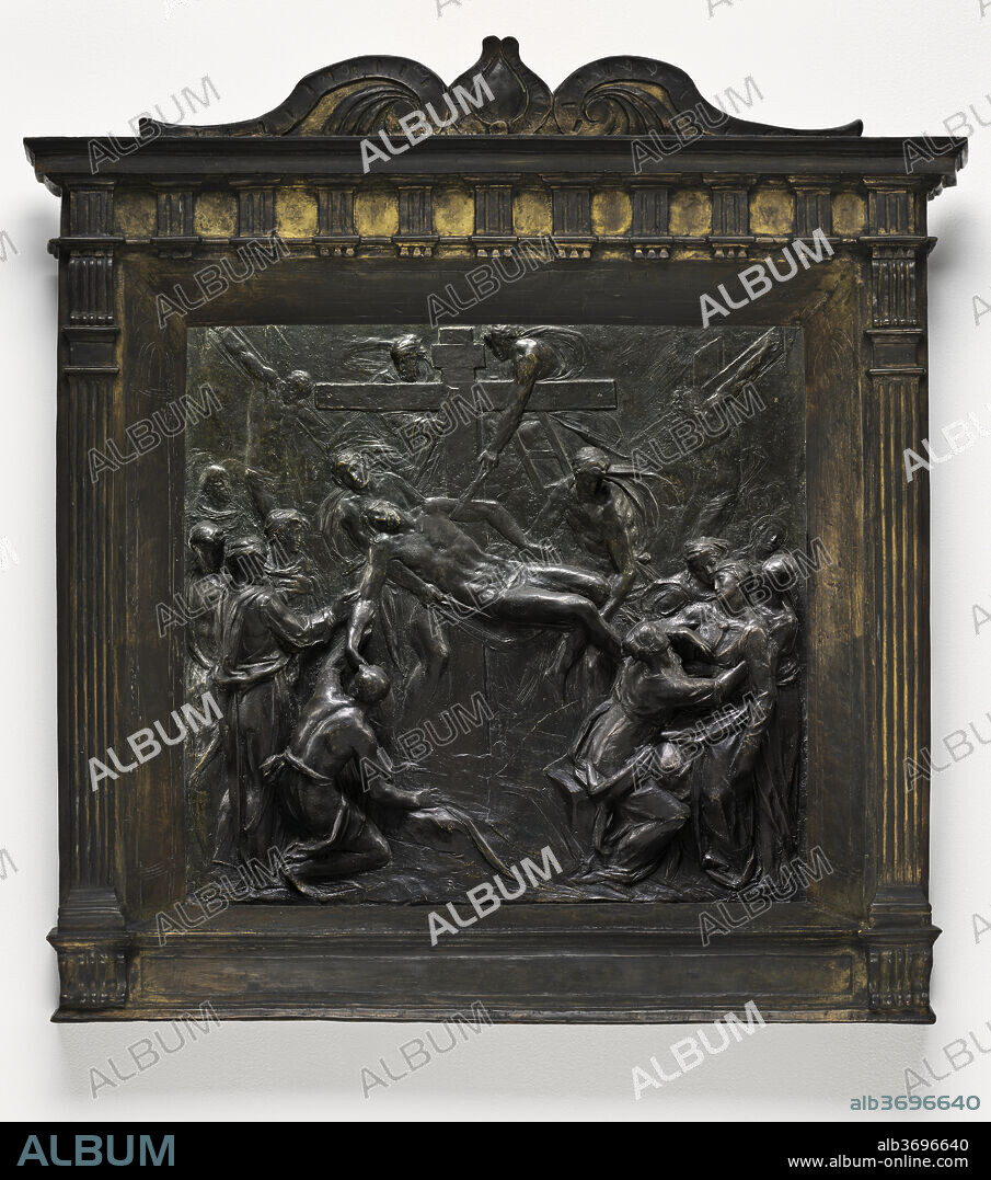 VINCENZO DANTI. The Descent from the Cross. Dated: c. 1560. Dimensions: overall: 44.5 x 47.8 cm (17 1/2 x 18 13/16 in.)  framed: 75 x 72 x 4.76 cm (29 1/2 x 28 3/8 x 1 7/8 in.). Medium: bronze.