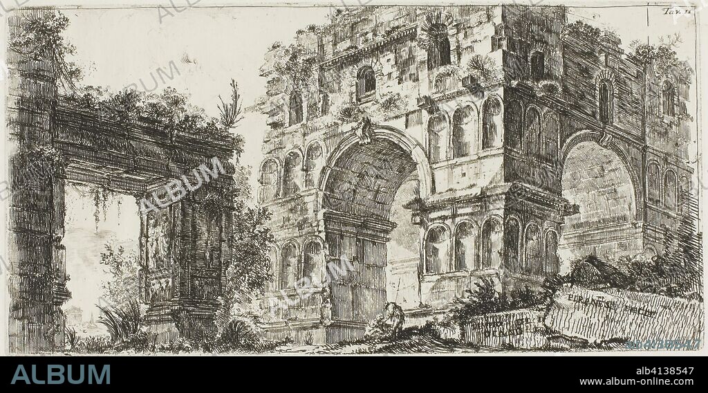 Temple of Janus, plate 11 from Some Views of Triumphal Arches and other monuments. Giovanni Battista Piranesi; Italian, 1720-1778. Date: 1747-1748. Dimensions: 130 x 261 mm (plate); 344 x 460 mm (sheet). Etching on ivory laid paper. Origin: Italy.