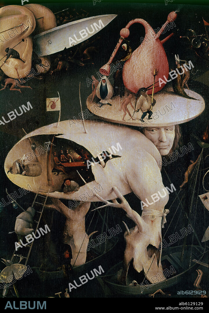 JHERONIMUS VAN AKEN-EL BOSCO-J. BOSCH. Dutch school. Detail of The Garden of Earthly Delights (left panel): Hell. Oil on canvas (220 x 195 cm). Madrid, Prado museum.