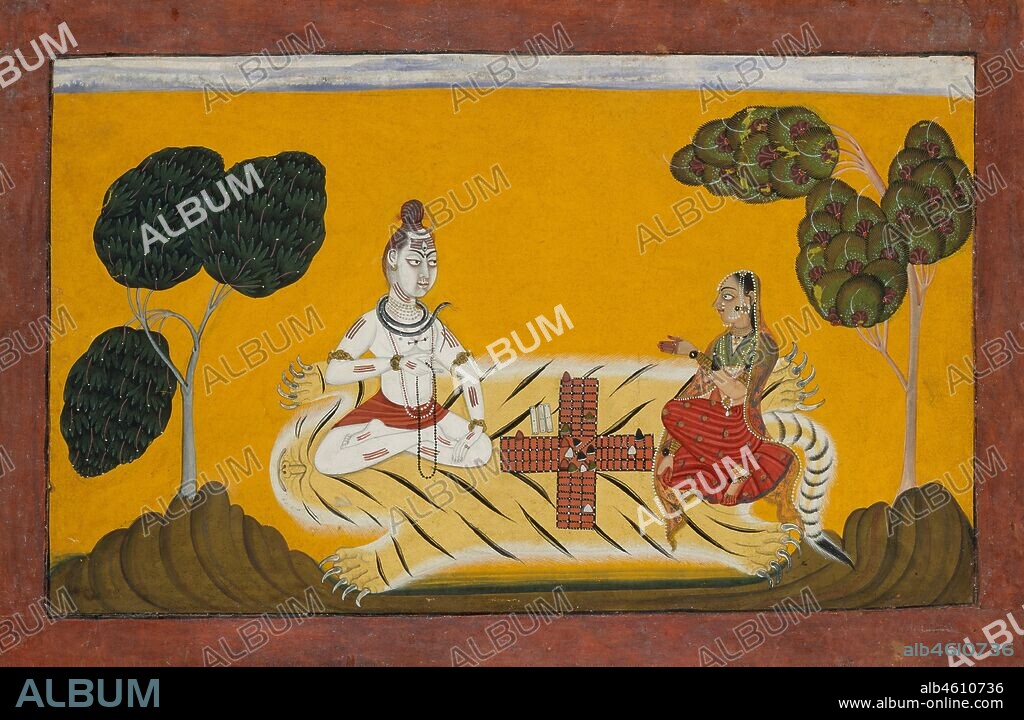DEVIDASA OF NURPUR. Shiva and Parvati Playing Chaupar: Folio from a Rasamanjari Series, dated 1694-95.