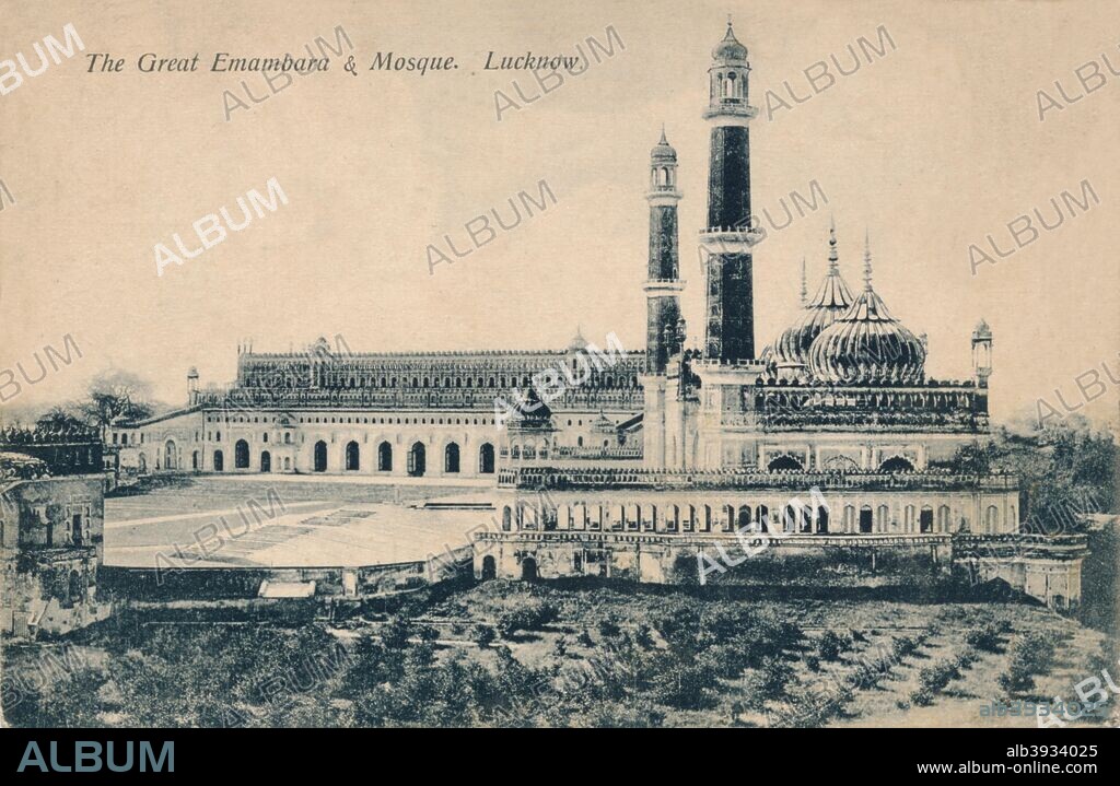 'The Great Emambara & Mosque. Lucknow', c1900. Bara Imambara is an imambara complex in Lucknow, the capital city of the state of Uttar Pradesh, India. Bara Imambara was built by Asaf-ud-Daula, Nawab of Awadh, in 1784.