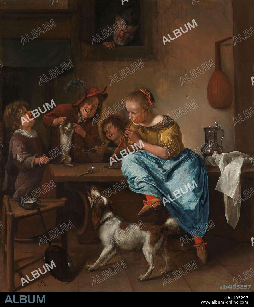 JAN HAVICKSZ. STEEN. Children Teaching a Cat to Dance, Known as 'The Dancing Lesson'. Dating: 1660 - 1679. Measurements: h 68.5 cm × w 59 cm.