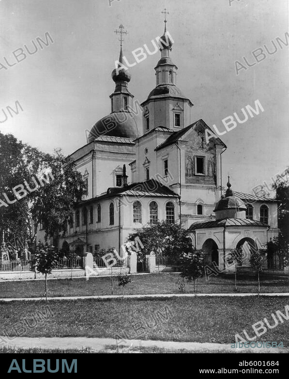 Moskau (Russland), Danilow-Kloster (13. Jahrhundert), Kirche der Sieben Heiligen Väter (erbaut 1729).-Außenansicht.-Foto (Albuminabzug), 1882 (Scherer, Nabholz u. Co., Moskau).
