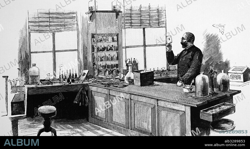 Robert Koch (1843-1910) a German physician working in his laboratory. Dated 19th Century.