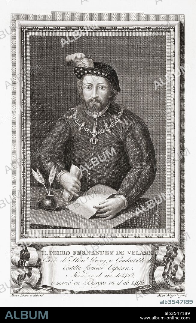 Pedro Fernández de Velasco, 2nd Count of Haro, c. 1425 – 1492. Spanish nobleman and military figure of the last stages of the Reconquista. After an etching in Retratos de Los Españoles Ilustres, published Madrid, 1791.