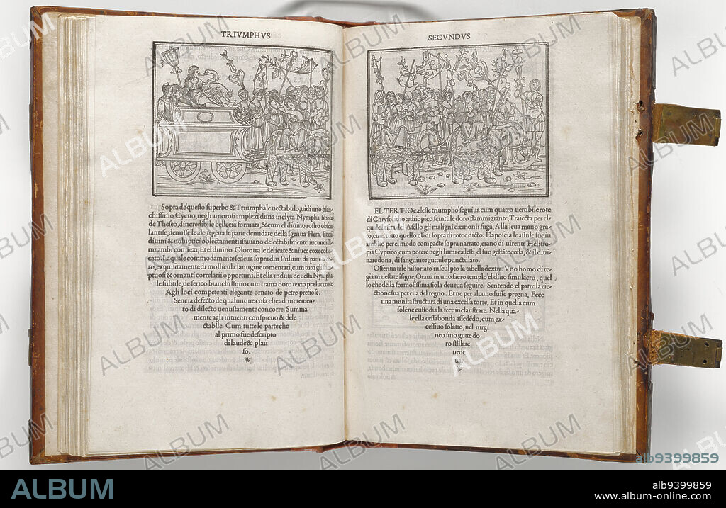 Hypnerotomachia Poliphili (The Strife of Love in a Dream), 1499, Written by Francesco Colonna; Designer: Woodcut designs attributed to Benedetto Bordone and workshop; Designer: Typeface designed and cut by Francesco Griffo da Bologna; Printer: Aldus Manutius; Publisher: Aldus Manutius; Publisher: Leonardo Crasso; Book Binder: Huysburg Abbey, Italian, (Venice), 1449/50 - 1515, 11 7/8 × 8 1/16 × 1 5/8 in. (30.2 × 20.4 × 4.2 cm) (closed), Woodcuts, letterpress; bound volume, 15th century.