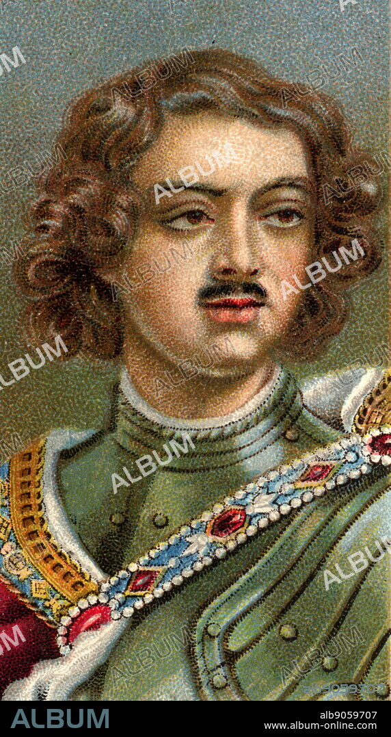 'Peter the Great: Peter Alekseyevich Romanov (1672-1725), Tsar of Russia from 7 May 1682. Chromolithograph.'.