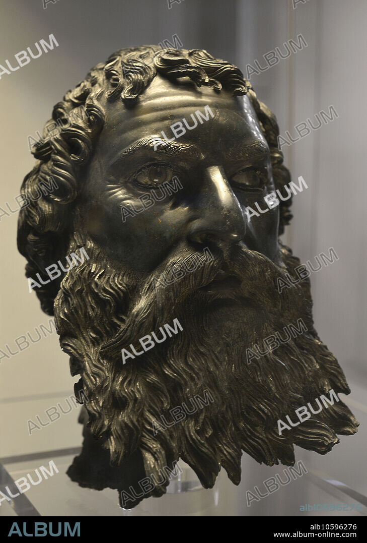Seuthes III. King of Odrysia between 324 BC and 312 BC. Head of Seuthes III made of bronze, copper, alabaster and glass paste. Dated to the last decade of the 3rd century BC. From the tomb at Golyama Kosmatka Tumulus, Shipka, Kazanlak region, Bulgaria. National Archaeological Museum. Sofia. Bulgaria.