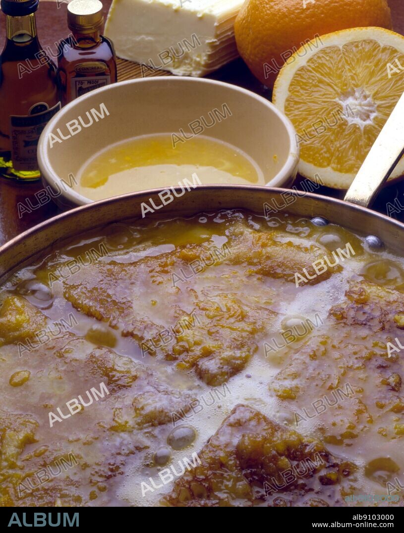 Crepes Suzette - Orange Liqueur Crepes. The dessert Crepe Suzette was named in honour of the French actress Suzanne Reichenberg.