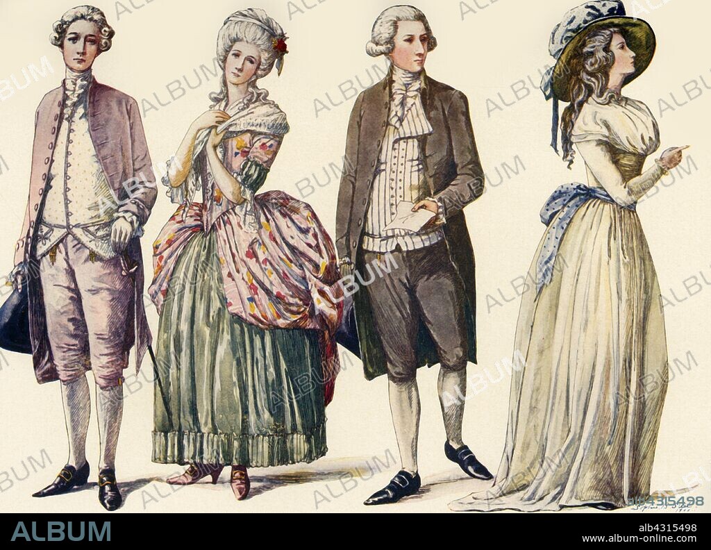 SOPHIE B STEEL. 'Costumes during the Reign of George III and First Years of the Republic 1778-1790', 1903, (1937). From "History of American Costume - Book One 1607-1800", by Elisabeth McClellan. [Tudor Publishing Company, New York, 1937].