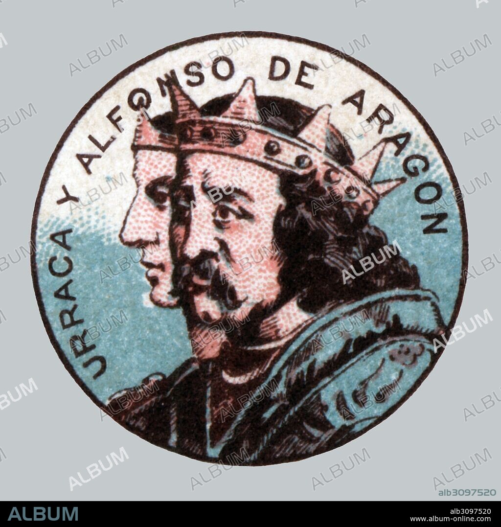 España. Edad media. Urraca I (1081-1126), reina de Castilla y de León del 1109 al 1126, y Alfonso I (1073-1134), rey de Aragón y de Pamplona del 1104 añ 1134.