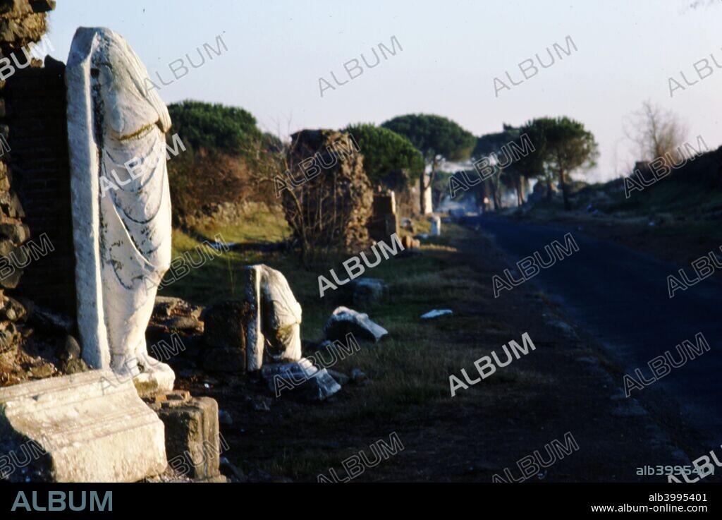 Roman Tombs on the Appian Way, Rome, (1st-3rd century), c20th century. The Appian Way was one of the strategically most important Roman roads of the ancient republic. The road is named after Appius Claudius Caecus, the Roman censor who began and completed the first section as a military road to the south in 312 BC.