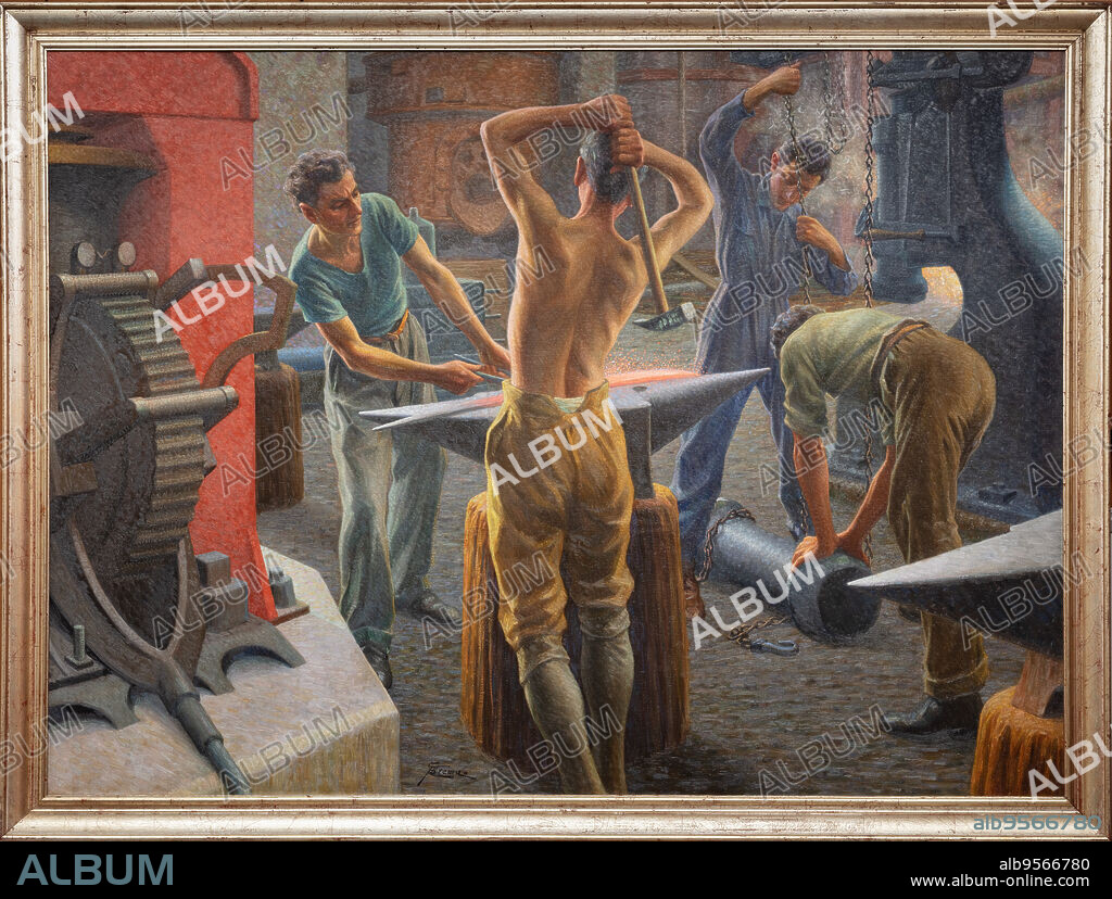 Giovanni Battista Crema (1883-1964); Itala Gens: the industry; oil on canvas, 129 x 176 cm.. Assicoop Unipol collection, inv. No. 717.