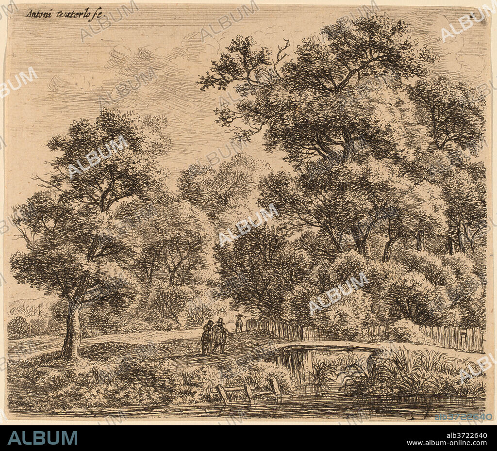 ANTHONIE WATERLOO. Wooded Landscape with a Bridge. Dimensions: sheet (trimmed within plate mark): 12.5 x 14.6 cm (4 15/16 x 5 3/4 in.). Medium: etching and engraving on laid paper.
