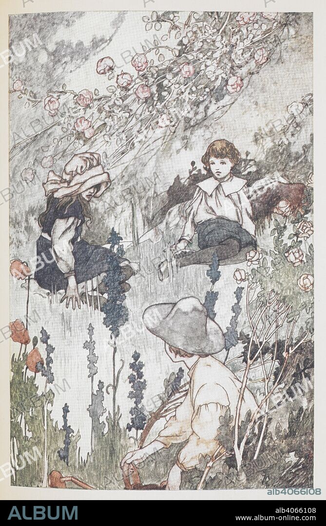 The children in the secret garden : Mary Lennox, Colin Craven and Dickon Sowerby. The secret garden / by Frances Hodgson Burnett ; illustrated by Charles Robinson. London : William Heinemann, 1911. Source: RB.23.a.35505 plate after page 240.