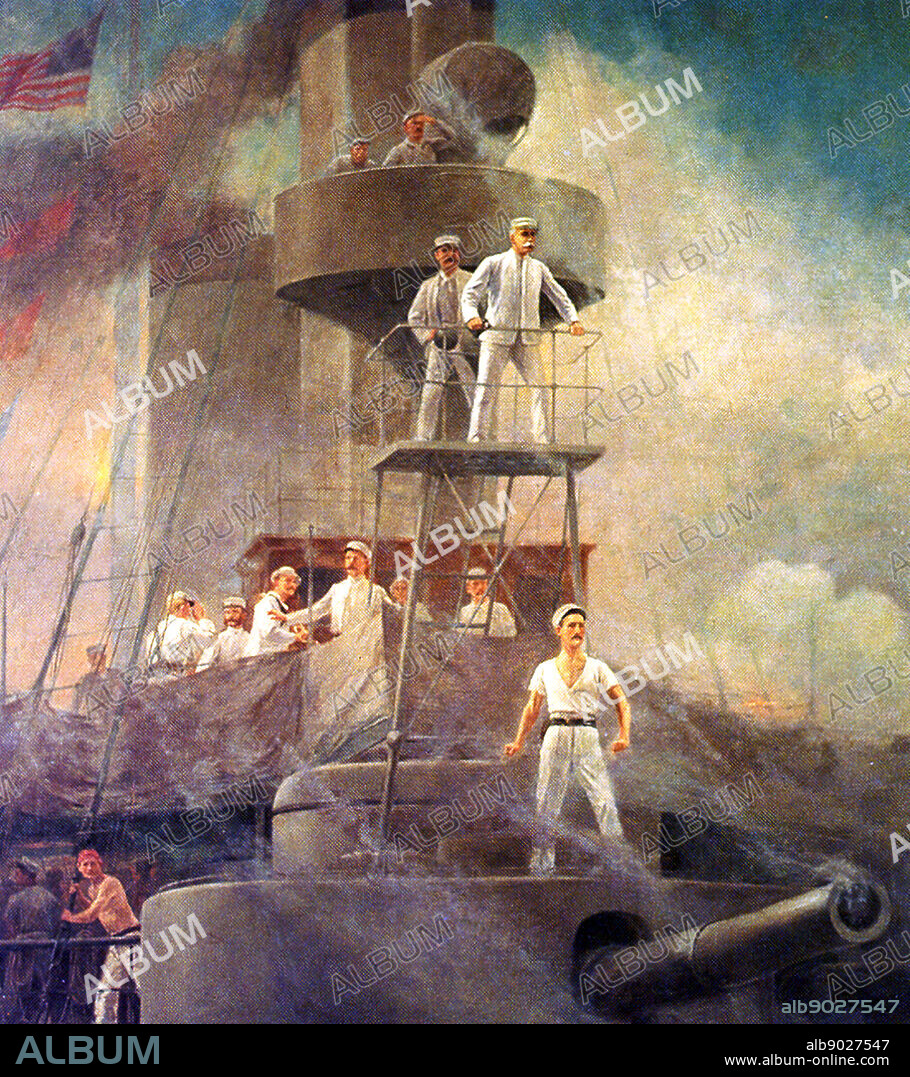 Commodore Dewey at Manila Bay on the USS Olympia. Battle of Manilla 1898.