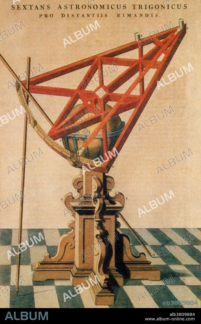 An astronomical sextant belonging to Tycho Brahe (1546-1601), the Danish astronomer, astrologer and alchemist. After becoming interested in astronomy as a student in Copenhagen, Tycho Brahe realized the difficulty of making accurate measurements of celestial bodies with the instruments of the day. His designs for new methods and devices won him great fame. He was granted an estate on the island of Hven to conduct his research, and funding to built the Uraniborg observatory. From there he generated the most accurate astronomical data of his time. He was exiled to Prague in 1597 and was assisted in his work there by Johannes Kepler until his death. Due to a duelling injury at university, he always wore a metal nose prosthetic.