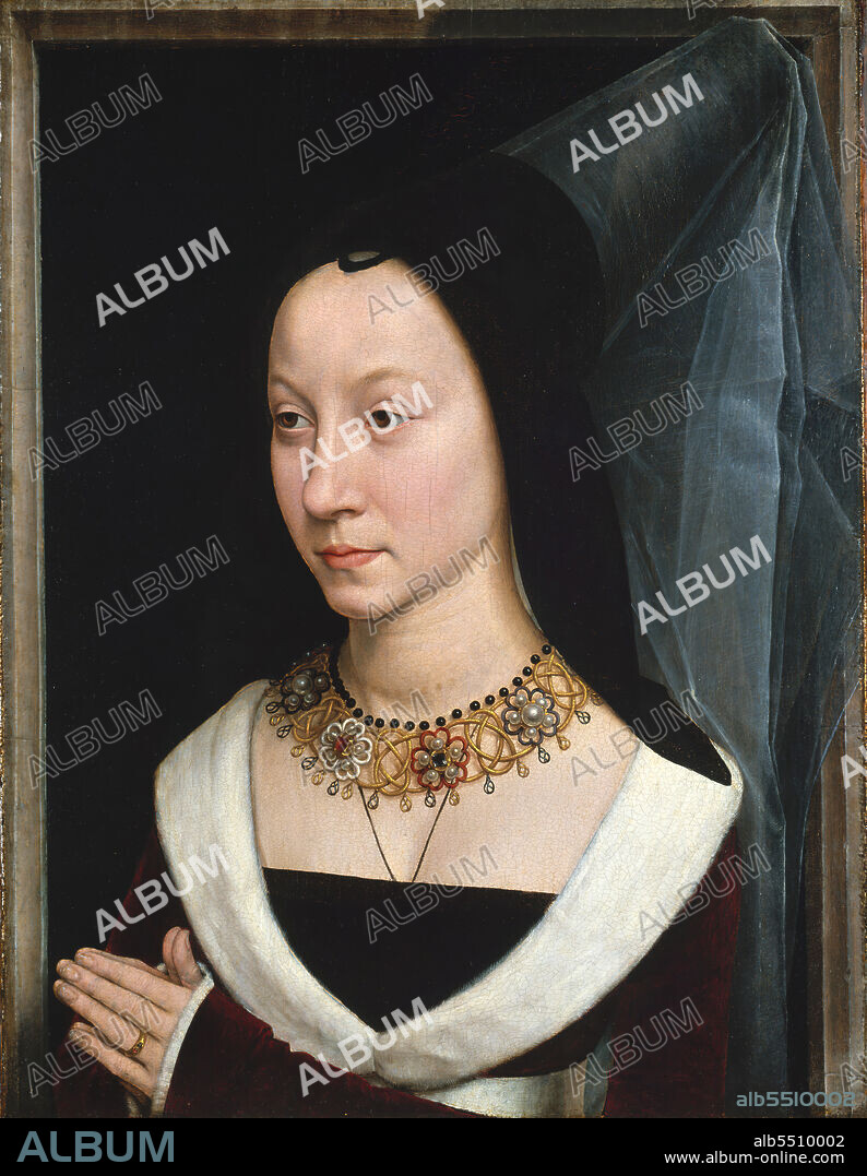 HANS MEMLING. Maria Portinari (Maria Maddalena Baroncelli, born 1456), ca. 1470. Detail from a larger artwork.