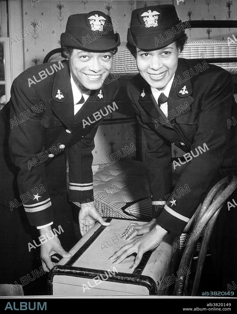 Lt. Harriet Ida Pickens and Ensign Frances Wills, first Negro Waves to be commissioned. They were members of the final graduating class at Naval Reserve Midshipmen's School (WR) Northampton, MA., December 21, 1944. On July 30, 1942, the WAVES became a World War II division of the US. Navy, and consisted entirely of women. The name was the acronym for Women Accepted for Volunteer Emergency Service. The word "emergency" implied that the acceptance of women was due to the unusual circumstances of World War II, and at the end of the war the women would not be allowed to continue in Navy careers. Their official name was the U.S. Naval Reserve (Women's Reserve), but the nickname of the WAVES stuck. The WAVES did not initially accept African-American women into the division. From the fall of 1944 onwards, the Navy trained roughly one black woman for every 36 white women enlisted in the WAVES which was below the 10% cap agreed upon by the armed services in 1940.