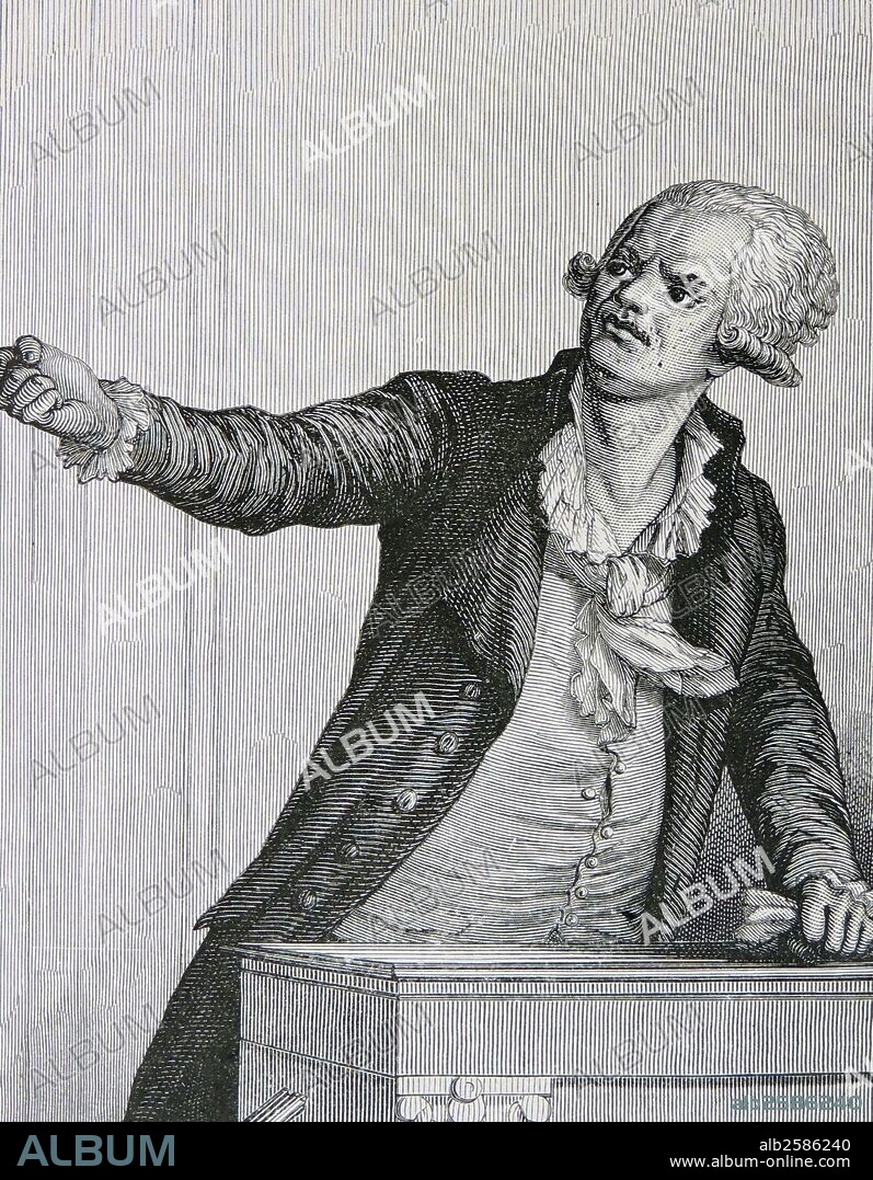Georges Jacques Danton (1759-1794) French revolutionary leader. Lost power to Robespierre during the Reign of Terror and was guillotined. Engraving.