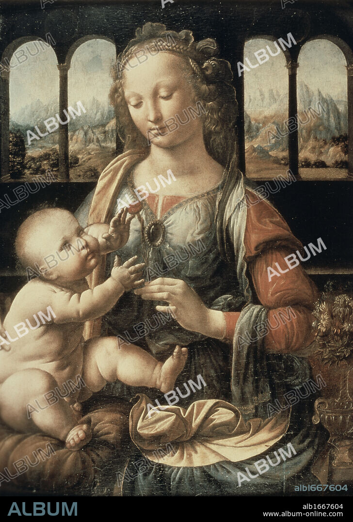 Madonna of the Carnation   c. 1478  Leonardo da Vinci (1452-1519/Italian)  Oil on wood panel    Alte Pinakothek, Munich.
