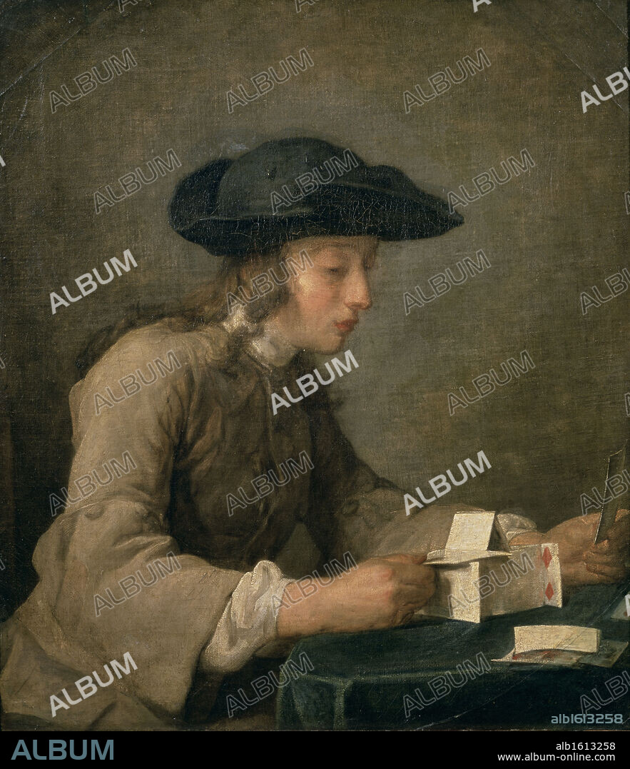 JEAN BAPTISTE SIMEON CHARDIN. The House of Cards   1737  Jean-Siméon Chardin (1699-1779 French)  Oil on canvas   Musee du Louvre, Paris.