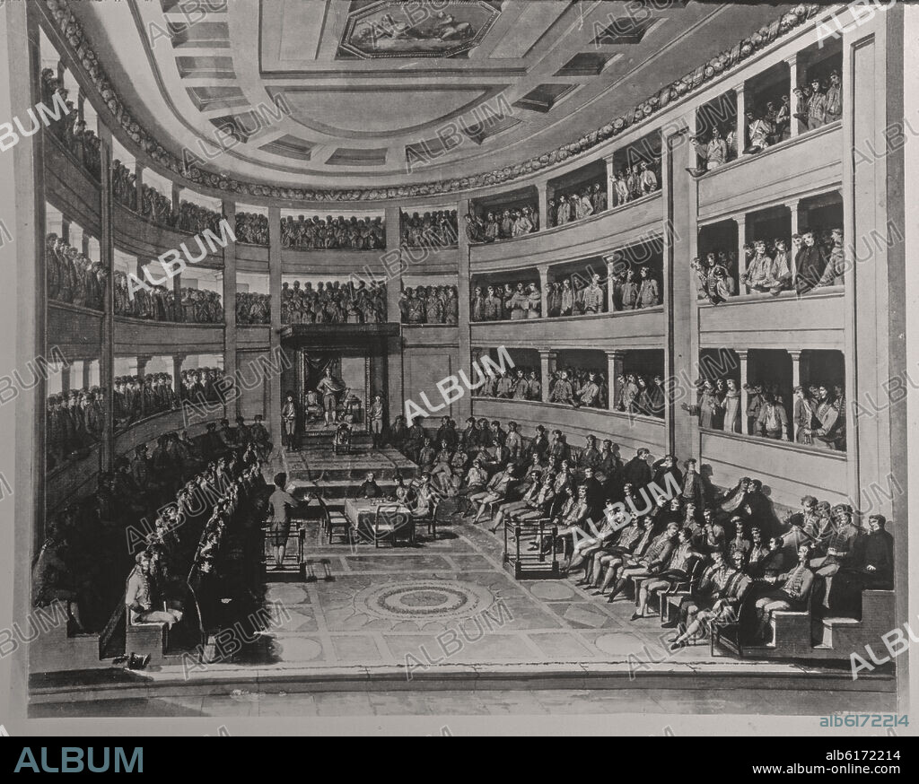 JUAN GÁLVEZ. TEATRO COMICO HABILITADO PARA SALON DE CORTES EN LA ISLA DE LEON - SESION DE LAS CORTES DE CADIZ DURANTE EL REINADO DE FERNANDO VII -.