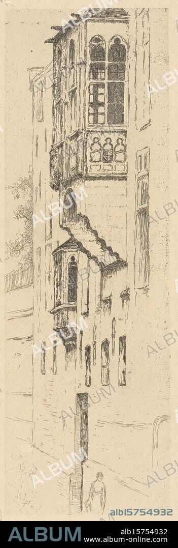 Facade of the Ravenstein house, in Brussels, Etude de la bretêche de l'hôtel de Ravensteijn (original title), print, print maker: Philip Zilcken, 1890 - 1903, paper, etching, height, 298 mm × width, 103 mm.