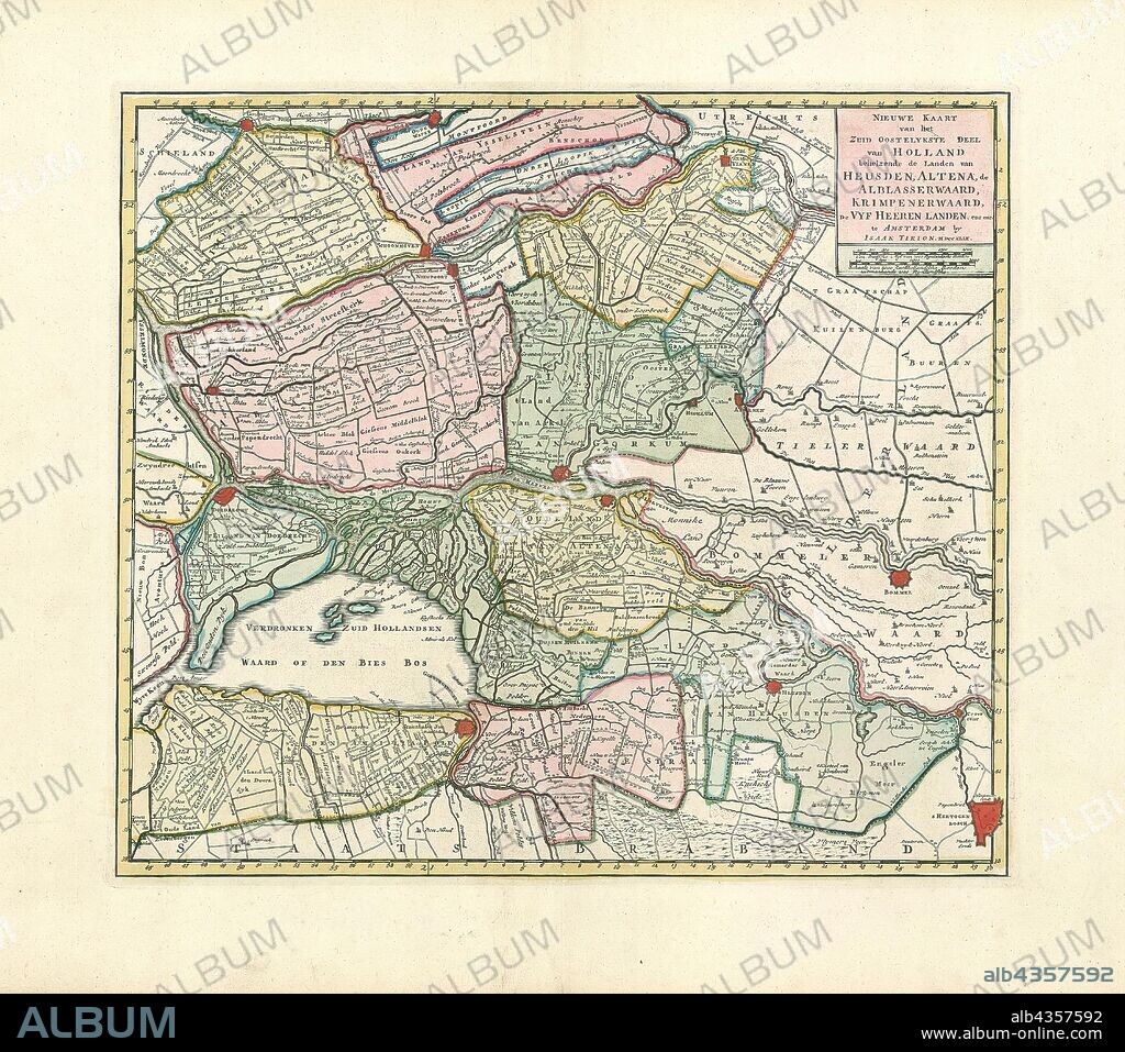 Map, Nieuwe kaart van het Zuid Oostelykste deel van Holland, behelzende de landen van Heusden, Altena, de Alblasserwaard, Krimpenerwaard, de Vyf Heeren Landen, enz. enz, Copperplate print.