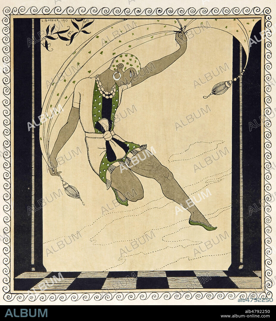 BALLET : CLEOPATRE, choregraphie FOKINE, musique ARENSKI, cree en 1909 Theatre du Chatelet. Illustration de Georges BARBIER (1882-1932) tiree d'un recueil sur les danses de Vaslav NIJINSKY (1889-1950) publie en 1913. Credit : Collection IM/KHARBINE-TAPABOR.