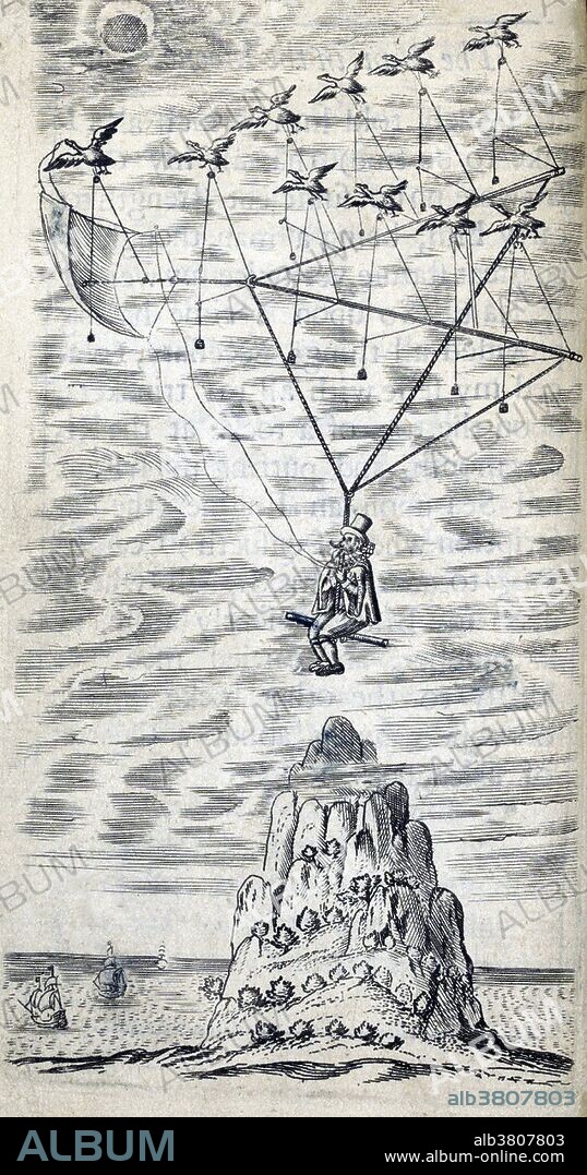 Entitled: "The man in the moone: or A discourse of a voyage thither by Domingo Gonsales the speedy messenger" by Francis Godwin, 1638. The Man in the Moone is a book by the English divine and Church of England bishop Francis Godwin (1562 - 1633), describing a "voyage of utopian discovery". Initially considered to be one of his early works, it is now generally thought to have been written in the late 1620s. It was first published posthumously in 1638 under the pseudonym of Domingo Gonsales. The work is notable for its role in what was called the "new astronomy," the branch of astronomy influenced especially by Nicolaus Copernicus, the only astronomer mentioned by name, although the book also draws on the theories of Johannes Kepler and William Gilbert. Some critics consider The Man in the Moone, along with Kepler's Somnium, to be one of the first works of science fiction. Although the book was well known in the 17th century, and even inspired parodies by Cyrano de Bergerac and Aphra Behn, modern literary critics do not consider it to be very important.
