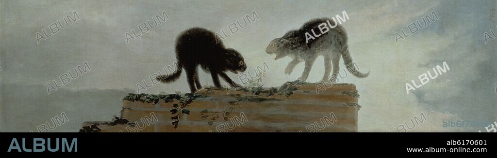 FRANCISCO DE GOYA. Cats fighting. Gatos riñendo. Oil on canvas. 56 X 1.93. Madrid, Prado museum.
