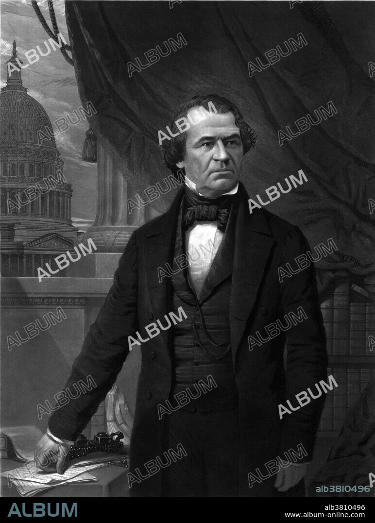 Andrew Johnson (December 29, 1808 - July 31, 1875) was the 17th President of the United States (1865-1869). After brief service in the Tennessee Senate, he was elected to the federal House of Representatives in 1843, where he served five two-year terms. He became Governor of Tennessee for four years, and was elected by the legislature to the Senate in 1857. In his congressional service, he sought passage of the Homestead Bill, which was enacted soon after he left his Senate seat in 1862. As Lincoln's vice president, he became president when Lincoln was assassinated and came to office as the Civil War concluded. The new president favored quick restoration of the seceded states to the Union. His plans did not give protection to the former slaves. He opposed the Fourteenth Amendment, that gave citizenship to African American males. He quickly came into conflict with the Republican dominated Congress, culminating in his impeachment by the House of Representatives. The first American president to be impeached, he was acquitted in the Senate by one vote. In 1875 he suffered two strokes, and died at the age of 66. He is generally considered among the worst American presidents for his opposition to federally guaranteed rights for African-Americans.