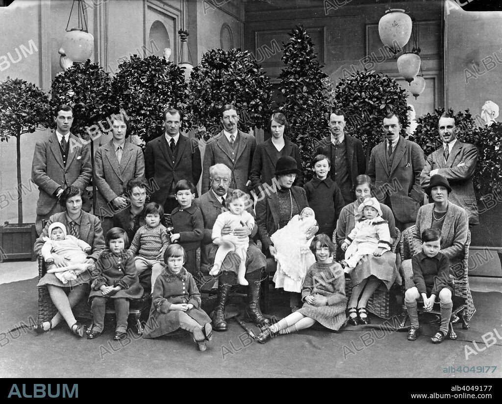 Victor Cavendish, 9th Duke of Devonshire, with his children and grandchildren at Chatsworth, Derbyshire, Christmas 1925. Andrew Cavendish, the 11th Duke, sitting at his mother's feet on the far right.