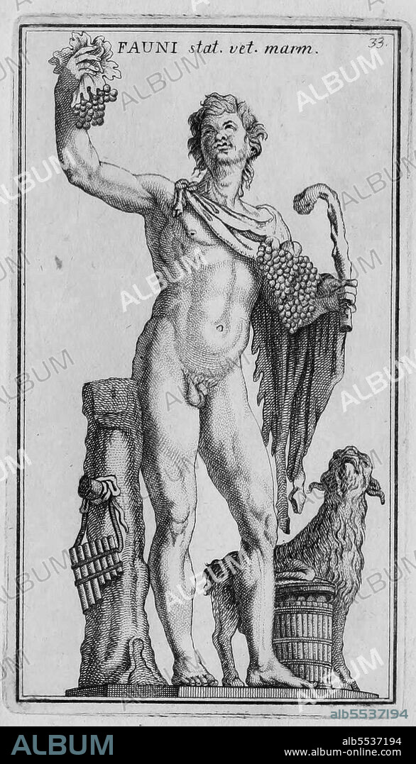 Der romische Gott Faun, Faunus, ein Waldgeist, ein Mischwesen der romischen Mythologie, Marmorstatue aus dem antiken Rom, aus Calcografia di Roma, Serafino Giovannini, 1779 .