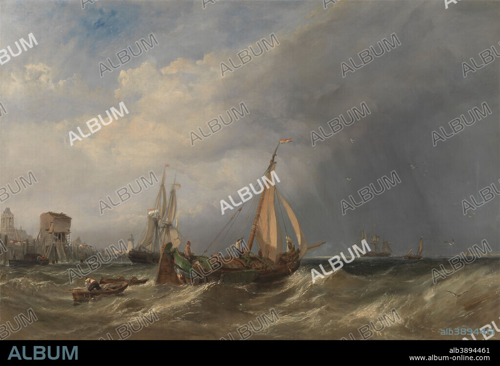 CLARKSON FREDERICK STANFIELD. A Dutch Barge and Merchantmen Running out of Rotterdam. Date/Period: 1856. Painting. Oil on canvas. Height: 787 mm (30.98 in); Width: 1,219 mm (47.99 in).