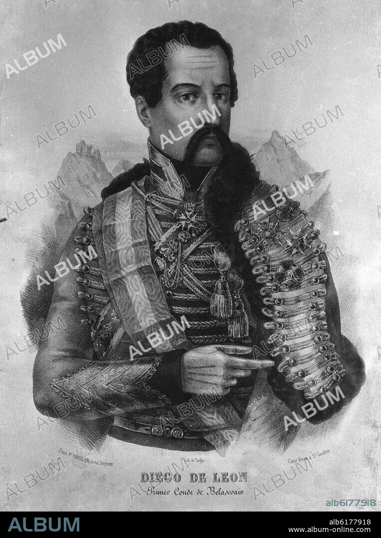 RETRATO DE DIEGO DE LEON PRIMER CONDE DE BELASCOAIN -  1807/1841 - LITOGRAFIA S XIX.
