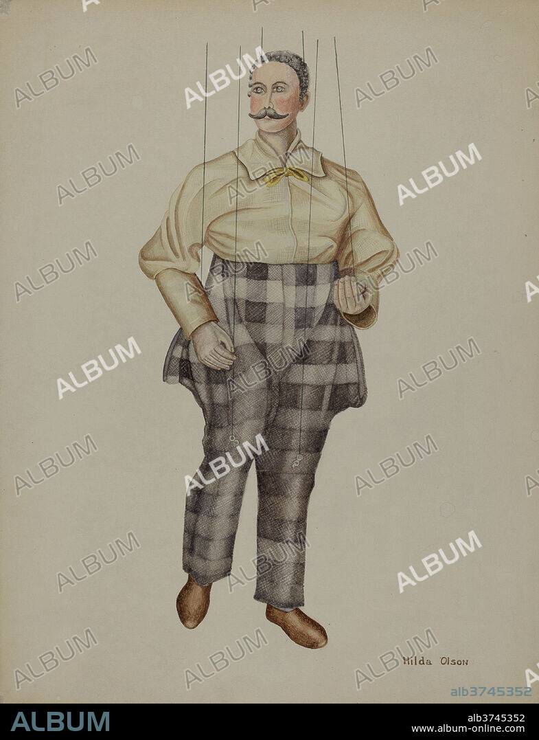 ELMER WEISE. Puppet - "Simon Legree". Dated: c. 1939. Dimensions: overall: 35.4 x 27.3 cm (13 15/16 x 10 3/4 in.)  Original IAD Object: 26" high. Medium: watercolor and graphite on paperboard.