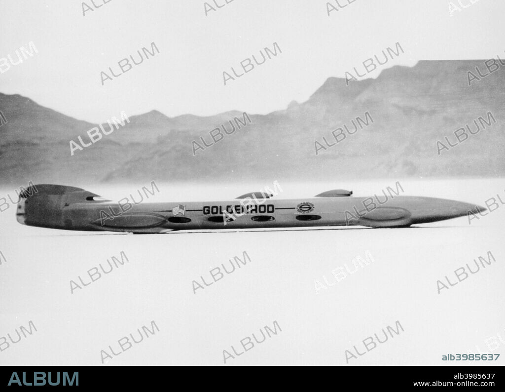 'Goldenrod' Land Speed Record attempt car, Bonneville Salt Flats, Utah, USA, 1965. Bob Summers drove this car at 409.277 mph at Bonneville in November 1965. This set a Land Speed Record for wheel-driven vehicles (as opposed to those powered by jet engines or rockets).