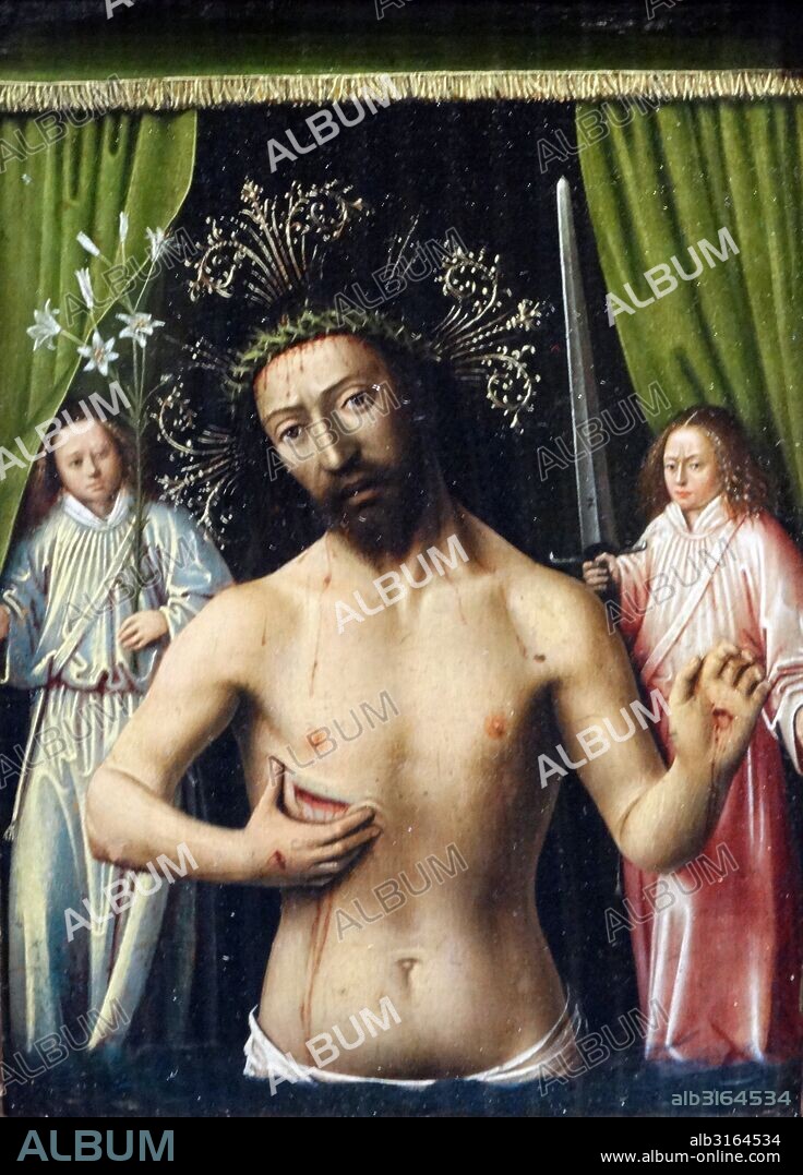 Painting titled 'Christ as the Man of Sorrows' by Petrus Christus (1410-1475) Early Netherlandish painter. Dated 15th Century.