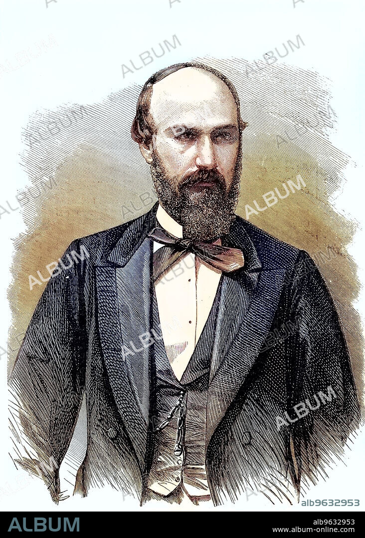 José Santos Gutiérrez Prieto was a Colombian statesman and soldier, who became president of the Sovereign State of Boyacá, and later elected as president of the United States of Colombia for the term of 1868-1870, Historical, digitally restored reproduction of an original artwork from the 19th century, exact original date unknown.