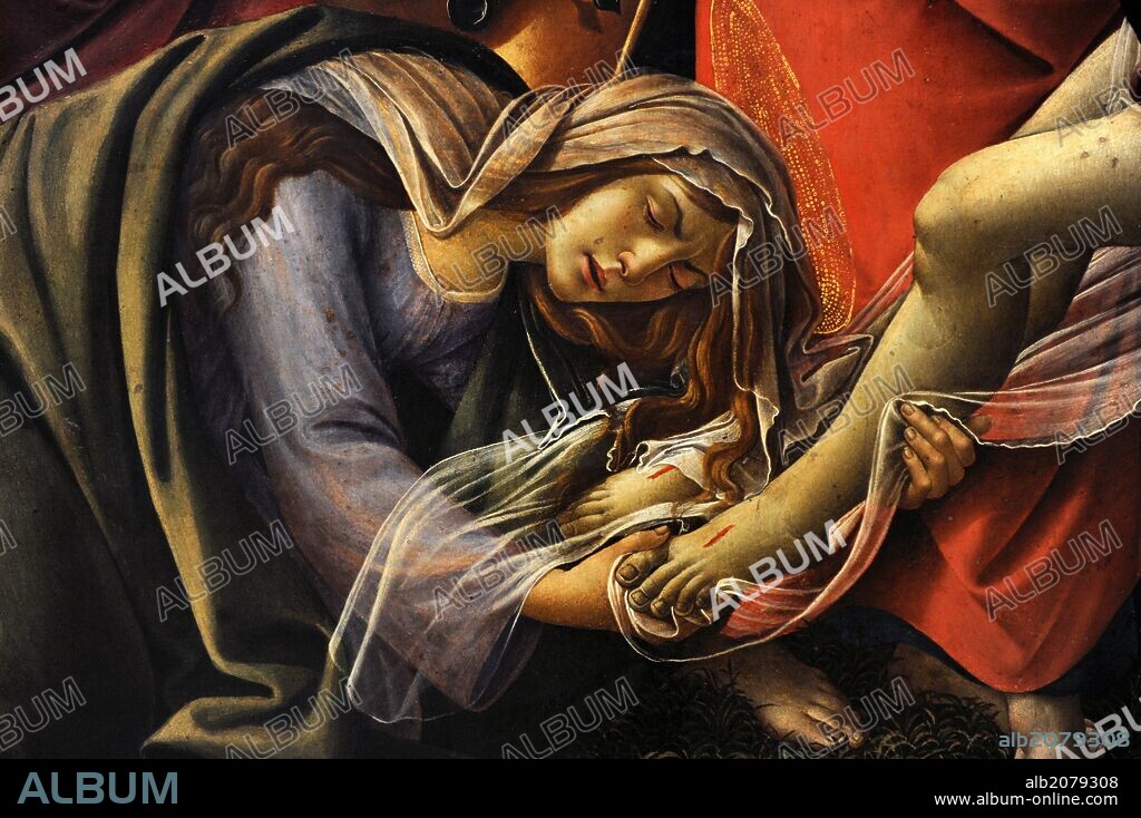 Sandro Botticelli (1445-1510), was an Italian painter of the Early Renaissance. The Lamentation over the Dead Christ. Detail: Mary Magdalene.  Alte Pinakothek. Munich. Germany.