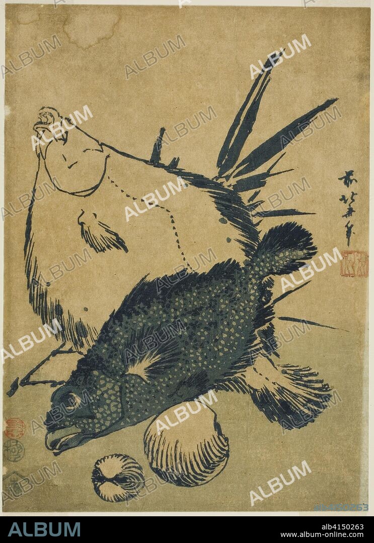 Flatfish, scorpion fish, and shells, from an untitled series of chuban prints. Katsushika Hokusai ?? ??; Japanese, 1760-1849. Date: 1826-1836. Dimensions: . Color woodblock print; chuban. Origin: Japan.
