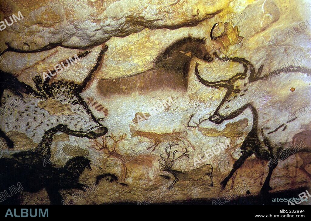 Lascaux is the setting of a complex of caves in southwestern France famous for its Paleolithic cave paintings. The original caves are located near the village of Montignac, in the department of Dordogne. They contain some of the best-known Upper Paleolithic art. These paintings are estimated to be 17,300 years old. They primarily consist of images of large animals, most of which are known from fossil evidence to have lived in the area at the time. In 1979, Lascaux was added to the UNESCO World Heritage Sites list along with other prehistoric sites in the Vézère valley.