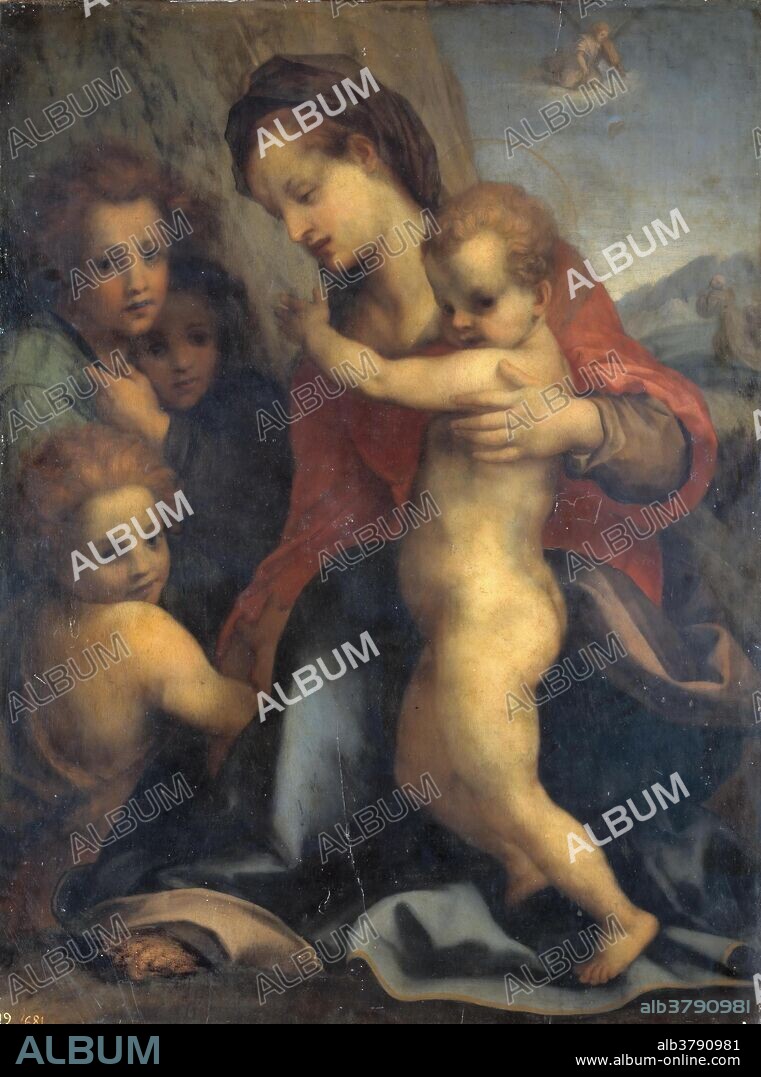 Andrea del Sarto (Copia) / 'La Virgen con el Niño, San Juan y ángeles'. Siglo XVI. Óleo sobre tabla, 106 x 79 cm.