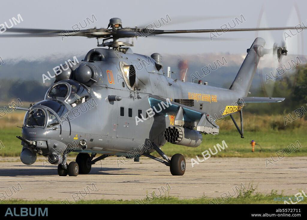 Mil Mi-35M attack helicopter of Kazakhstan Air Force during Exercise Aviadarts 2018.