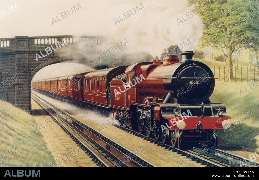 London, Midland and Scottish Railway (LMS) Scotch Express up train passing over the water troughs at Brock.