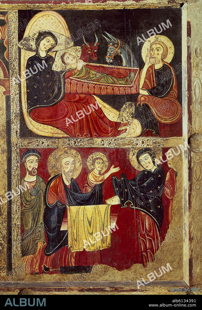 MAESTRO DE AVIÁ. FRONTAL DE AVIA-DET NATIVIDAD- ROMANICO ESPAÑOL-S XII- PINTURA SOBRE TABLA.