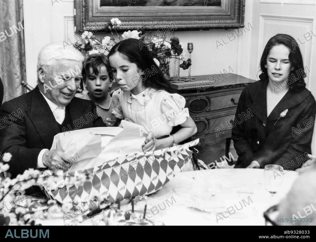 Josephine Chaplin, Eugene Chaplin and Oona O'Neill, Celebrate The 70th Birthday Of Charlie Chaplin, Corsier Sur Vevey, Switzerland, 17 April 1959.